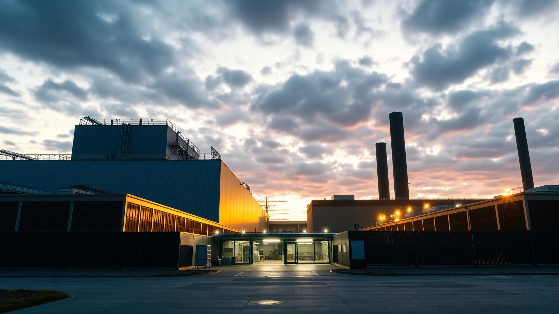 European data centre facility at dusk